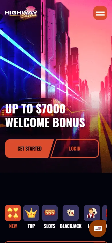Highway Casino mobile browser home screen on a smartphone