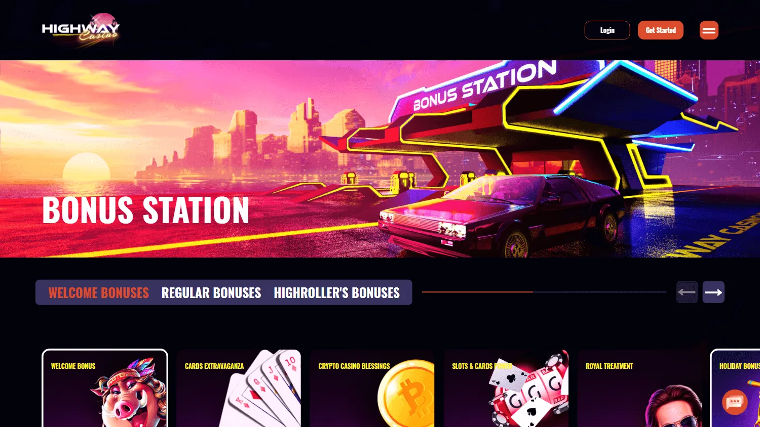 Highway Casino desktop promotions area with bonus offers