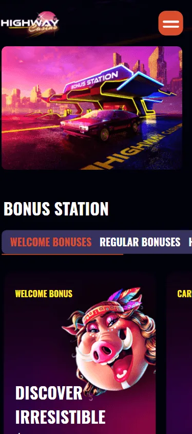 Highway Casino mobile browser promotions area with bonus offers